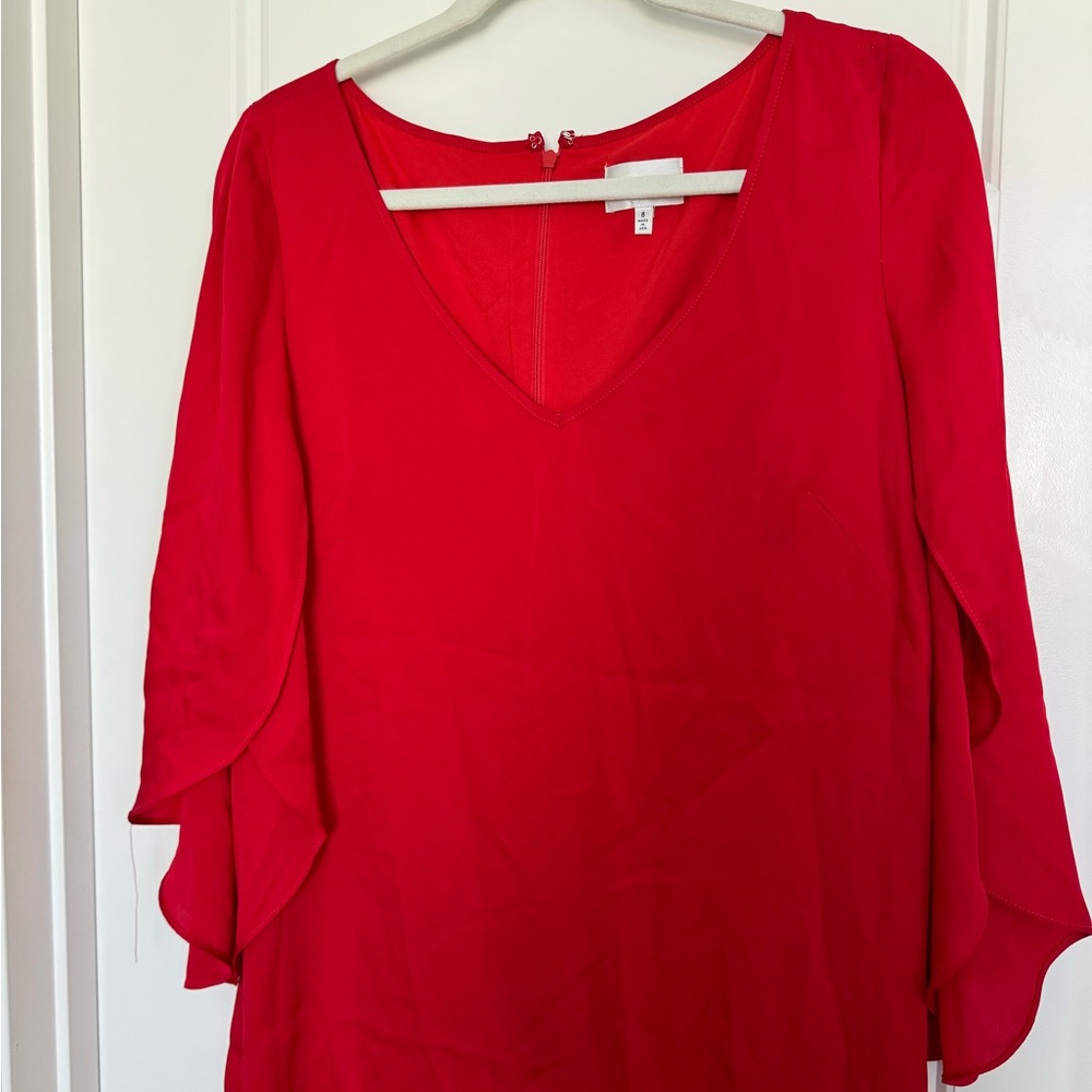 Women's Milly V-Neck Butterfly Silk Dress Size 8 Red - Picture 3 of 6